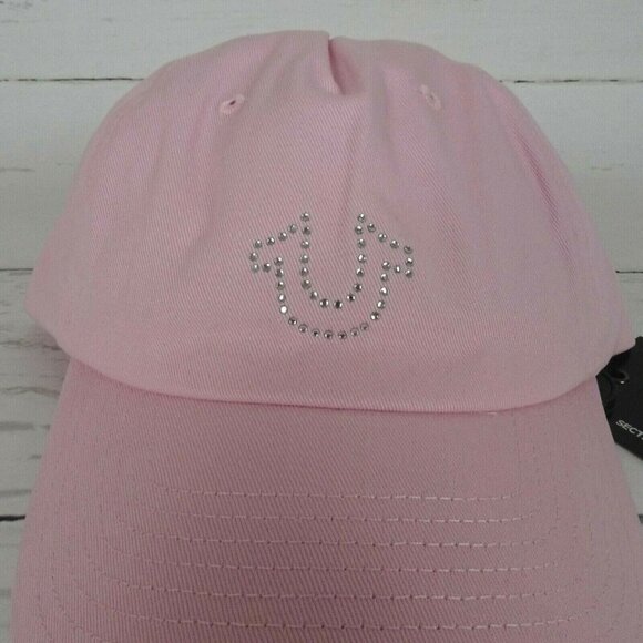 New True Religion Pink Baseball Cap Hat Crystal Horseshoe Logo Bling Minimalist - Picture 7 of 12